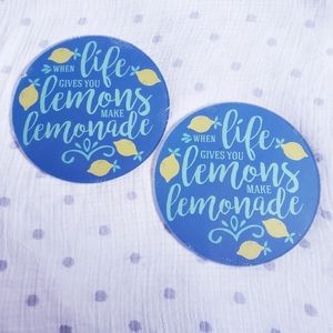 Set of 2 Rounded Decorative Lemon Glass Cutting Boards. NWT.